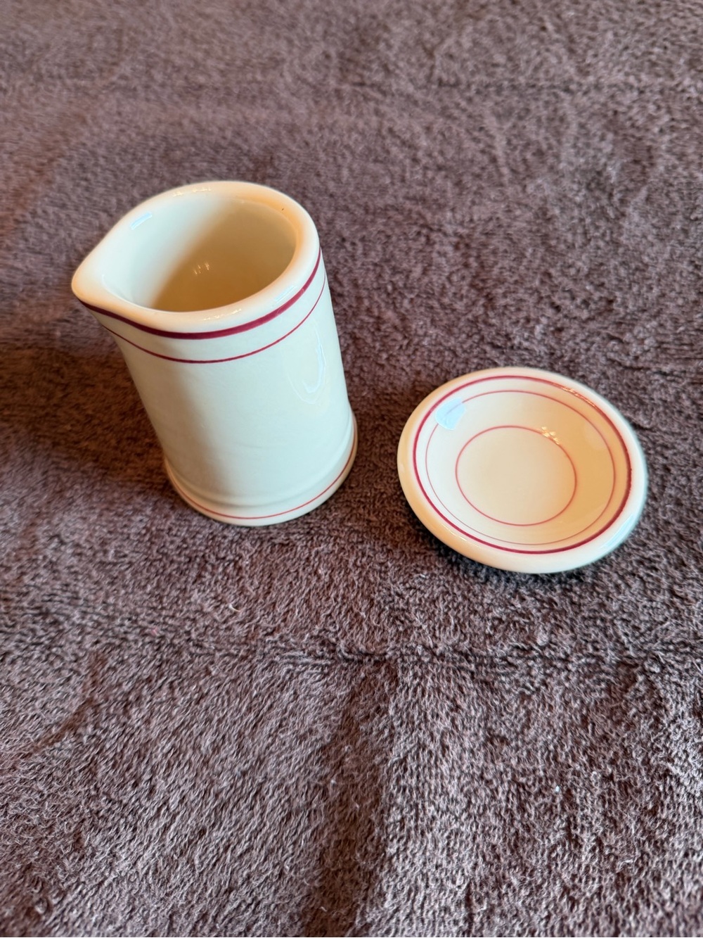 Vintage Carr China Glo-Tan Creamer & Saucer Red Stripe Restaurant Ware Grafton W